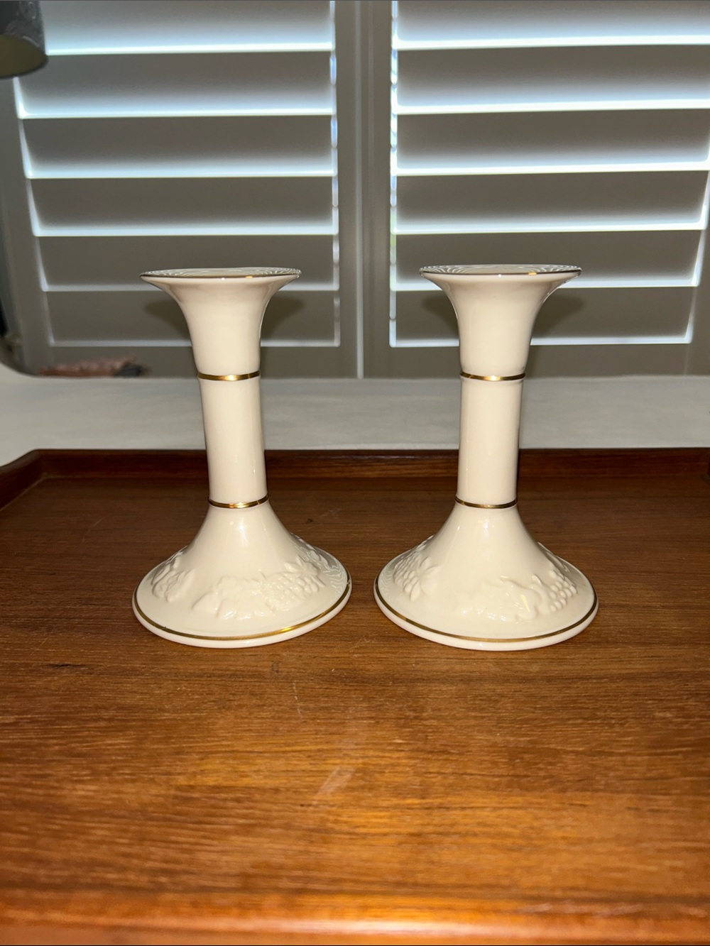 Vintage LENOX porcelain candlesticks in “Fruits of Life” w/ Gold Accents.